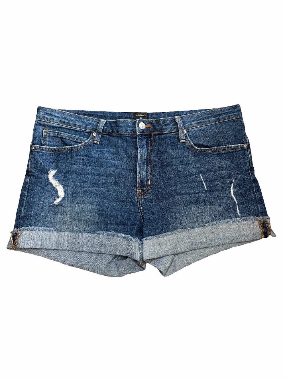 Just Black Distressed Blue Denim Cuffed Shorts Size 33 Women’s Summer